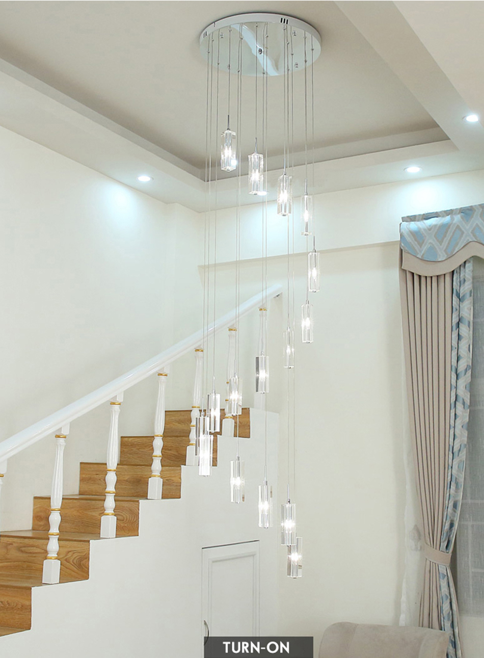 LED Pendant Light Staircase Crystal Chandelier Hanging Lamp Spirl hanging minimalist light(WH-NC-59)