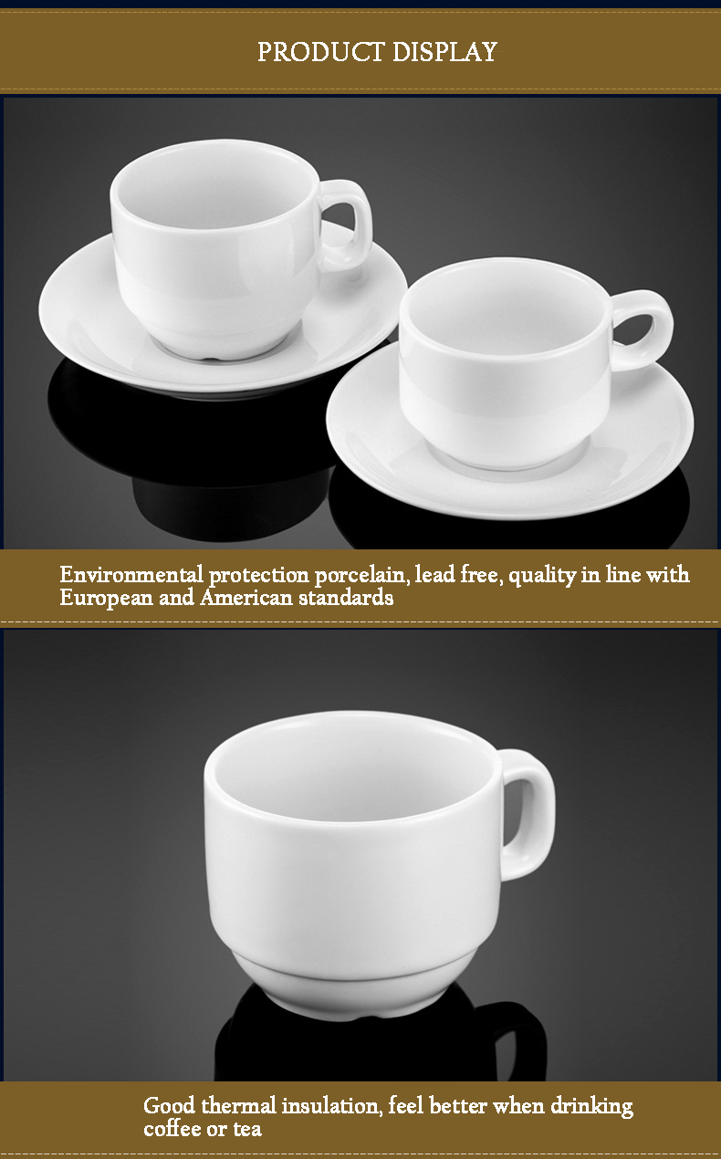 Customize Polished Porcelain Saucer Pure White Coffee Cup Set