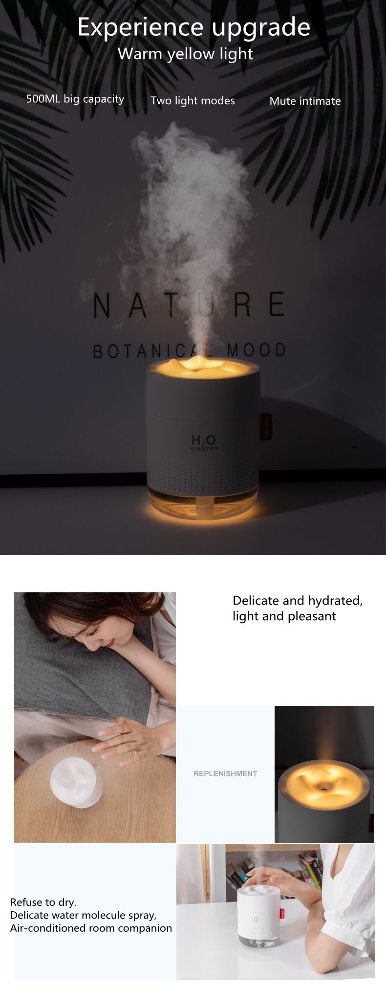Homefish OEM Luftbefeuchter 500ml Water Tank Capacity Pure Mist Humidifyers Air Portable Desktop H20