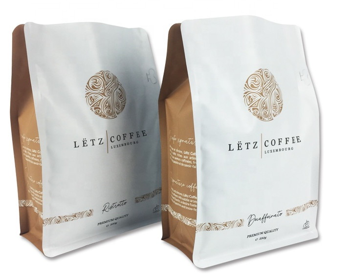 Valve Sealable Mylar Foil Coffee Packaging Zipper Bags Ground Matte Kraft Paper Printed