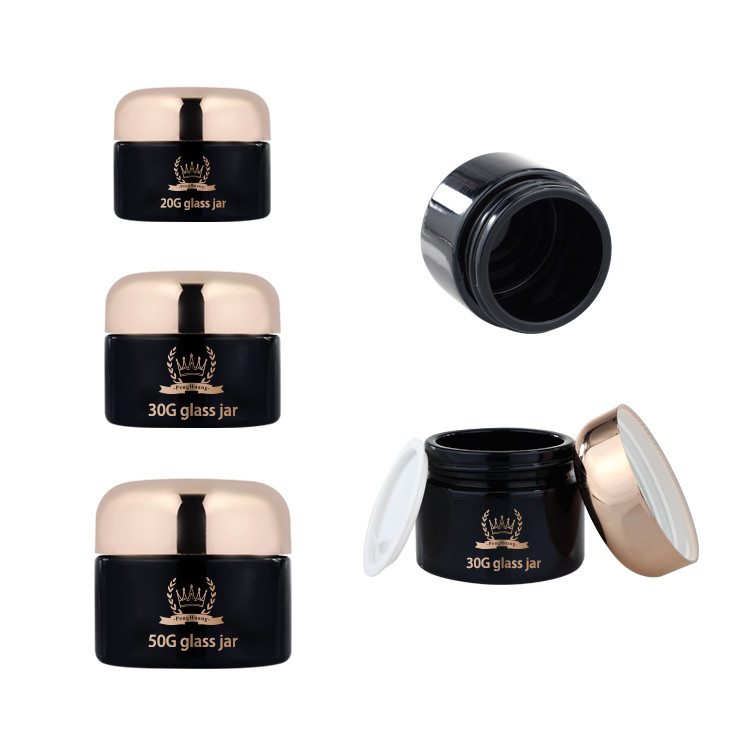  Black 20g 30g 50g Cream Glass Jars Empty Makeup Container Manufactures