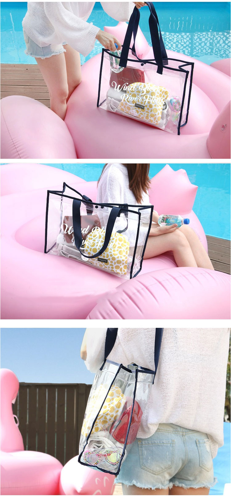Wholesale clear PVC Waterproof Shopping Bag Transparent Hand Bag