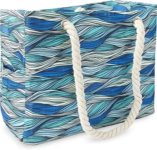 Extra Large Zipper Washable Beach Tote Two Compartment Waterproof With Front Pocket