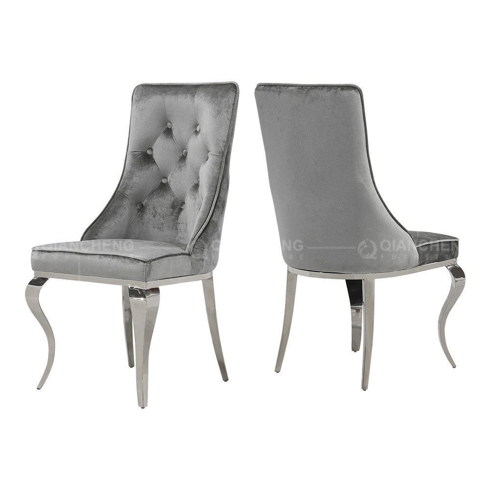 Grey Fabric SS Dining Chairs Modern Sliver For Upscale Hotel Restaurants