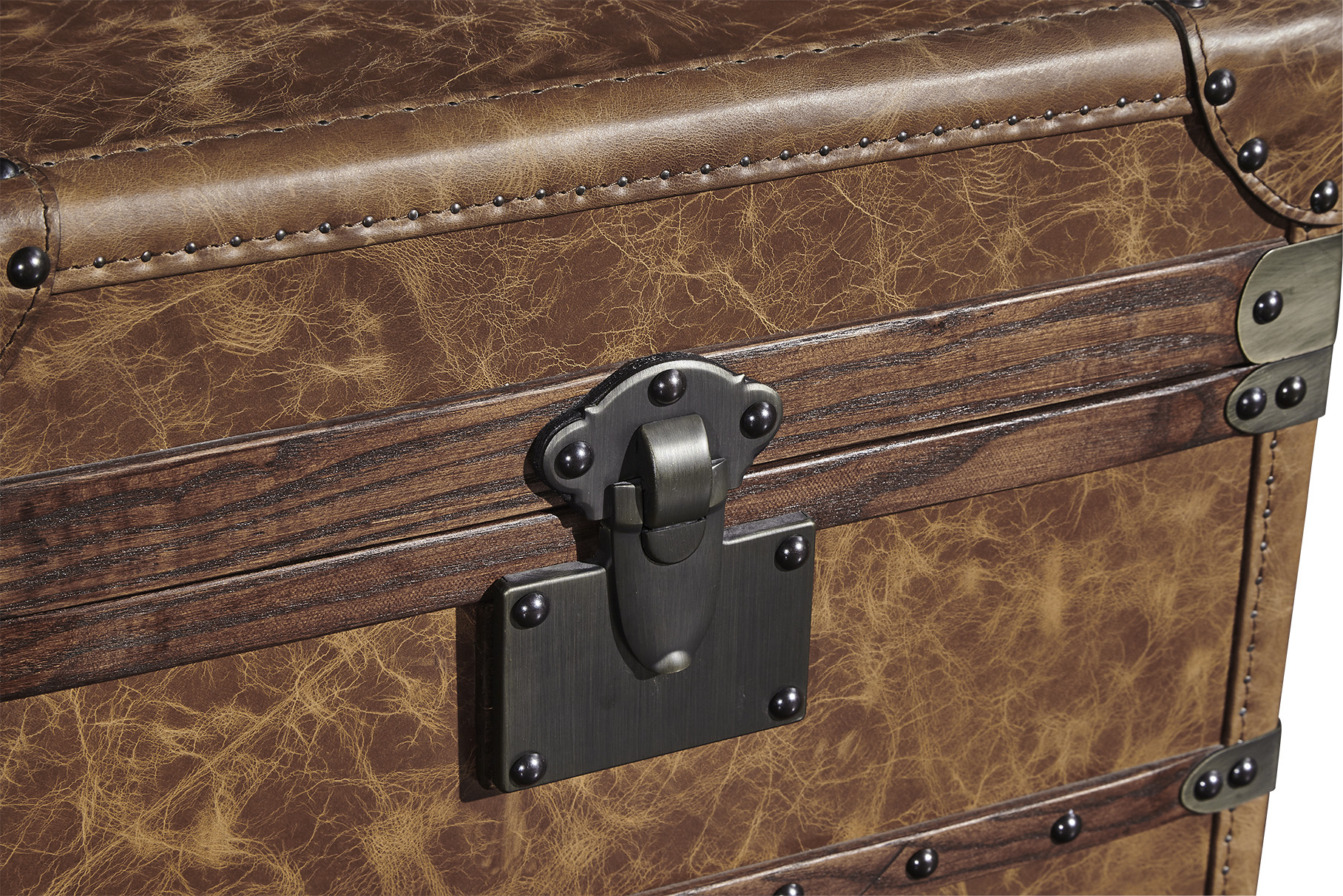 Large Leather Square Storage Trunk , Bedroom Storage Trunk Chest Copper Lock