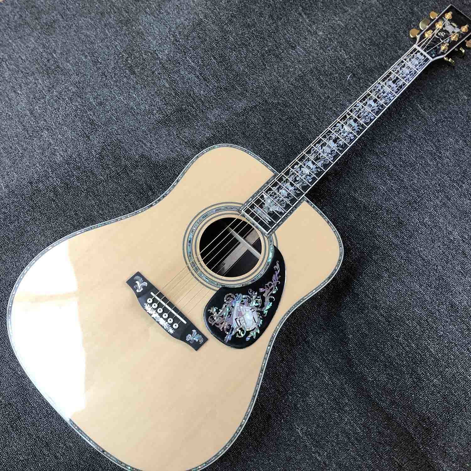 All Solid Wood Retro 41" D Type Acoustic Guitar Abalone Inlay Ebony Fingerboard
