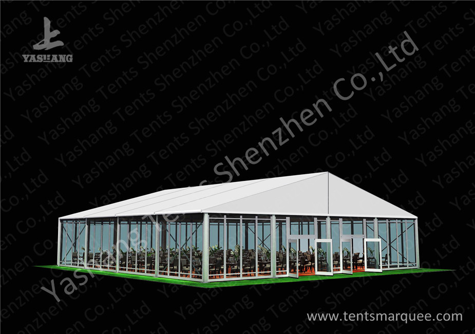 White Fabric Top Outdoor Event Tent , Aluminum Profile Hard Glass Wall Tent