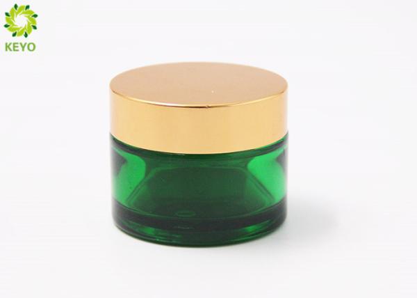 Green Frosted Glass Empty Cosmetic Containers Wide Mouth Type With Golden