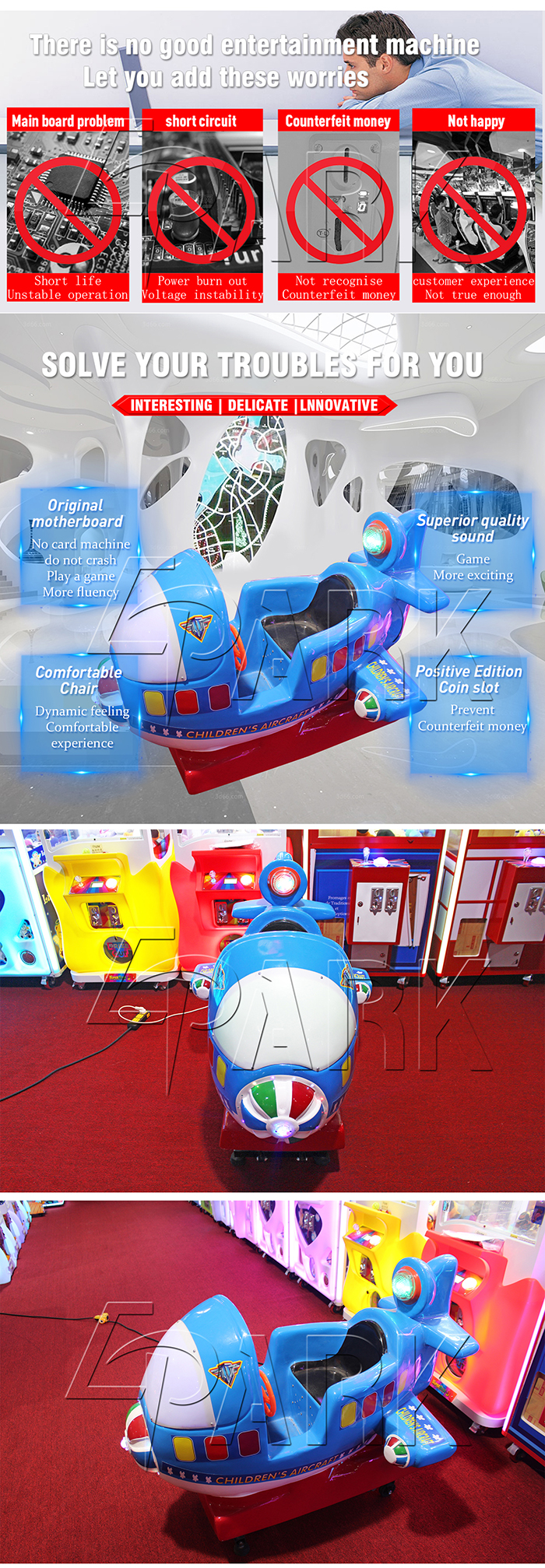 Blue Plane Kiddy Ride Machine / Arcade Amusement Game Machine CE Certificate