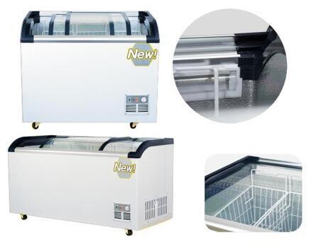 Curved Sliding Glass Door Commercial Ice Cream Display Freezer glass top island