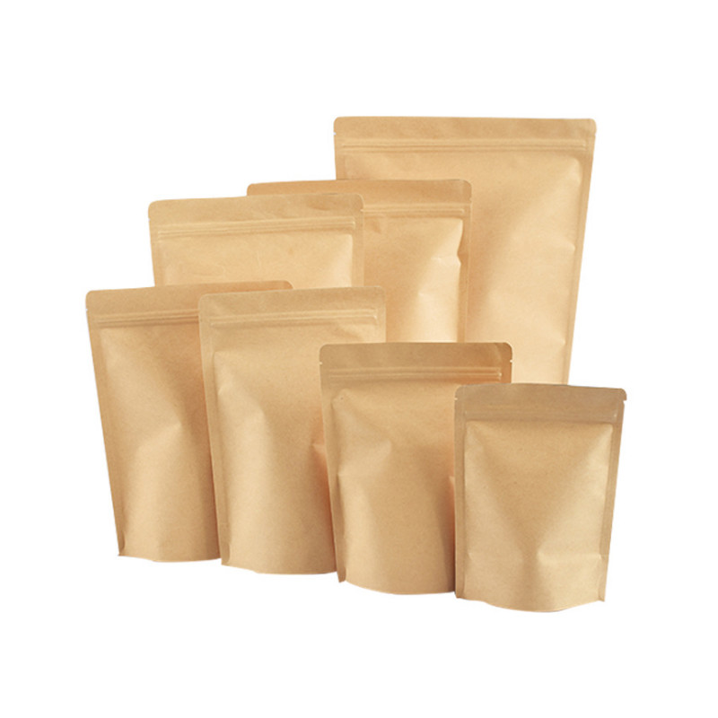 Compostable Brown Stand Up Kraft Paper Zip Lock Bag Aluminum Foil Mylar Doypack Zipper Bag