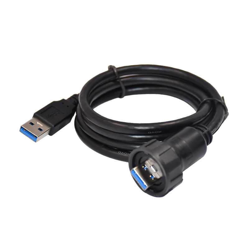 1.5A Waterproof Panel Mount Connector IP67 USB2.0 Male To Female Cable Assembly 1M