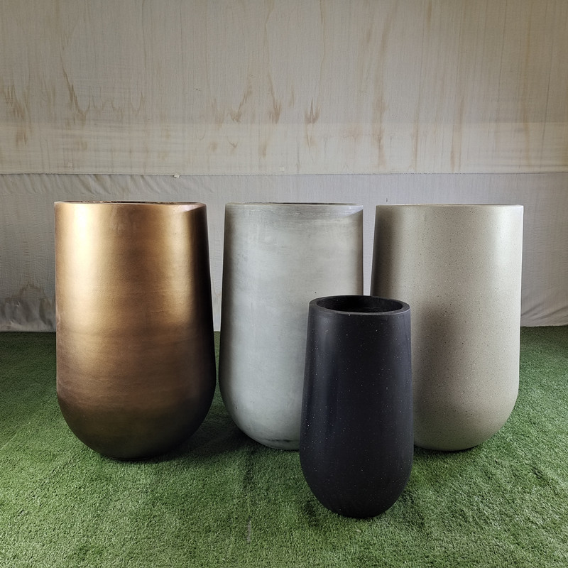 Frost Resistant Round Shape Fiber Clay Planter For Hotel