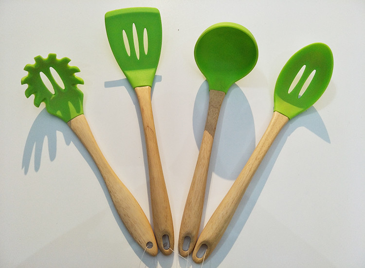 hot sale silicone kitchen Utensils cooking tools with wood bamboo handle Nonstick Cookware