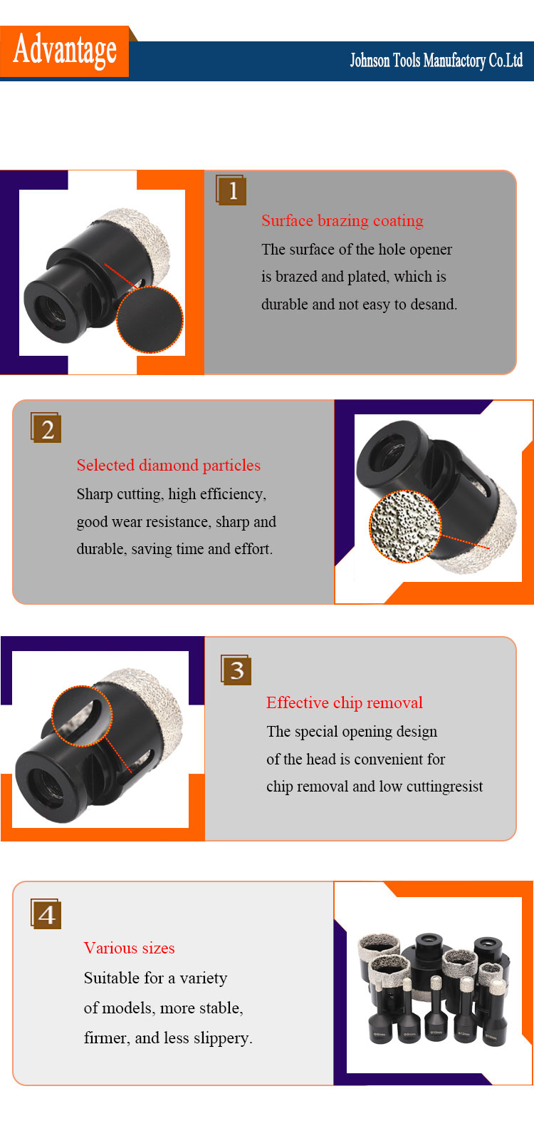 Wax Filled Dry Porcelain Diamond Core Drill Bits 20-68mm Outer Diameter