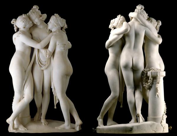 Quality Stone hand carved statue Three graces lady marble sculpture for art gallery,stone carving supplier for sale