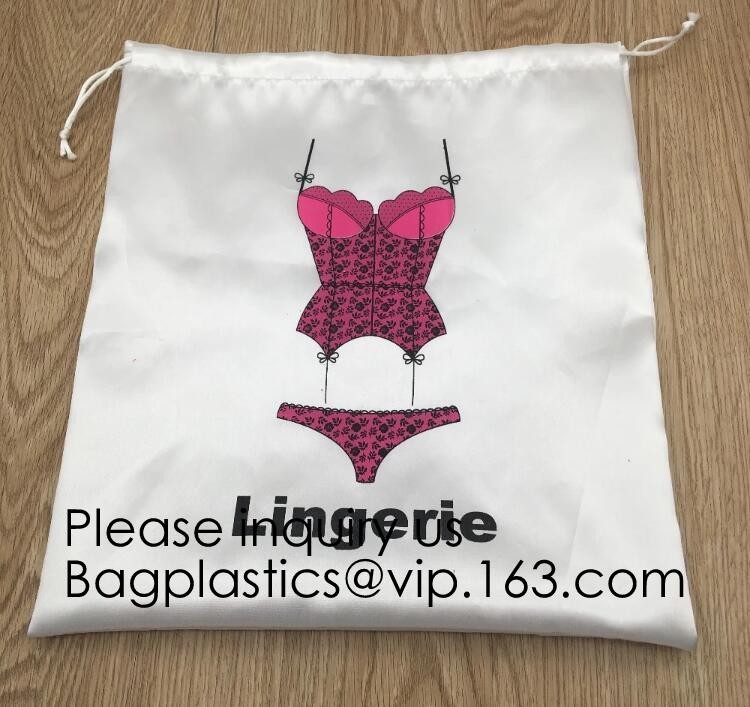 Gold Blue White Satin Packaging Bag For Towel,White Satin Bag With Gold Printing,Silk Packaging Bags For Clothing Indust