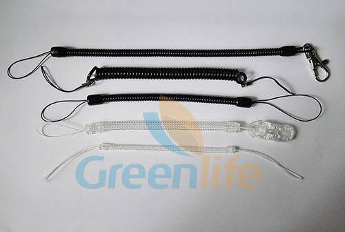 Multi-function Custom Sizes Black/Clear Plastic Coil Safety Strap with Hook, Loop or Nylon String