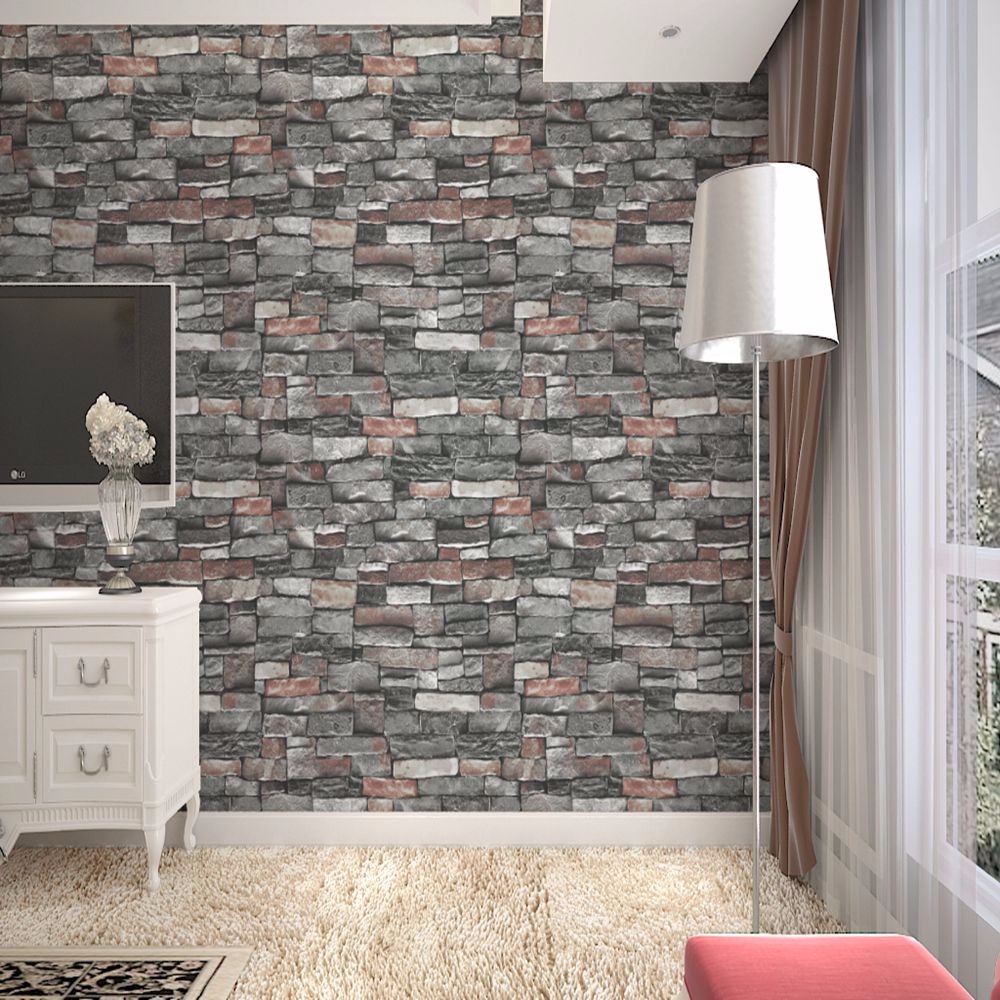 Vinyl Embossed 3D Brick Stone Wallpaper DIY 3D Effect Brick Stone Wallpaper