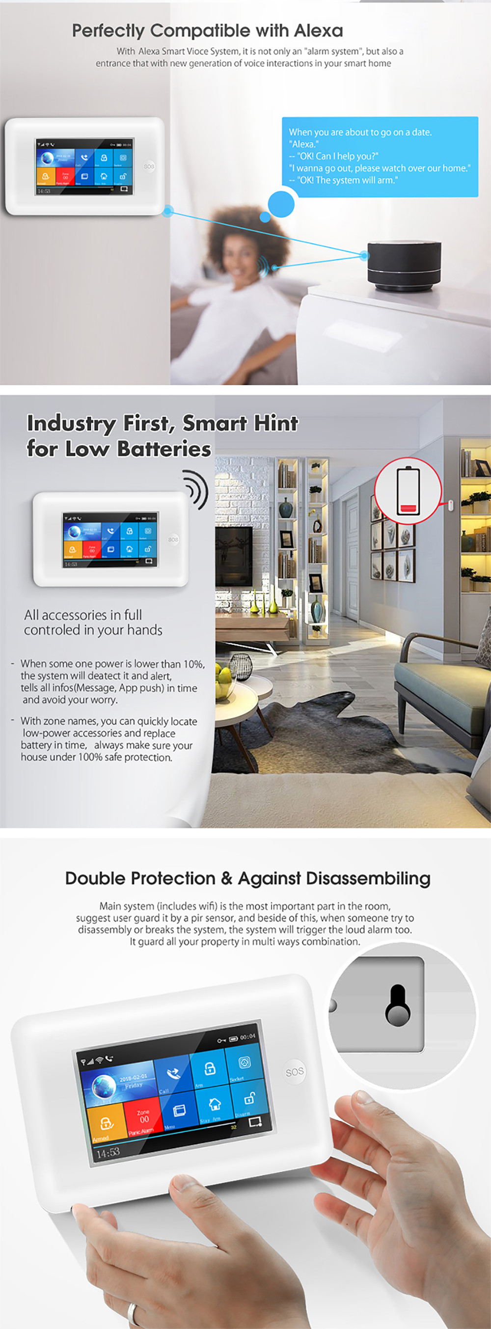 Homelife Security Wifi+gsm Touch Screen Smart Intelligent Alarm System To The Elderly Or Patients