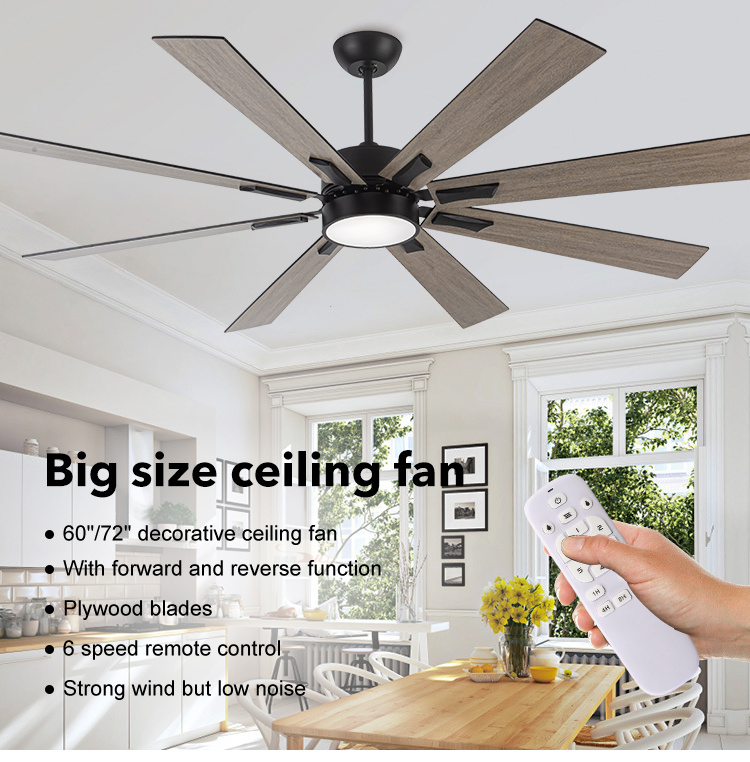 Commercial Household 60 Inch 72 Inch Pure Copper DC Motor Big Size Remote Control Led Ceiling Fan With Light