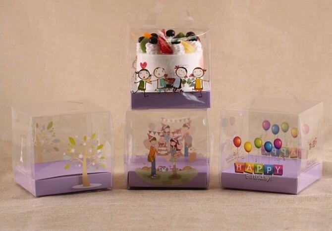 Wholesale custom Paper Cookies packing Cake Box with PVC window,Wholesale Plastic Square Birthday Wedding Packaging Clea