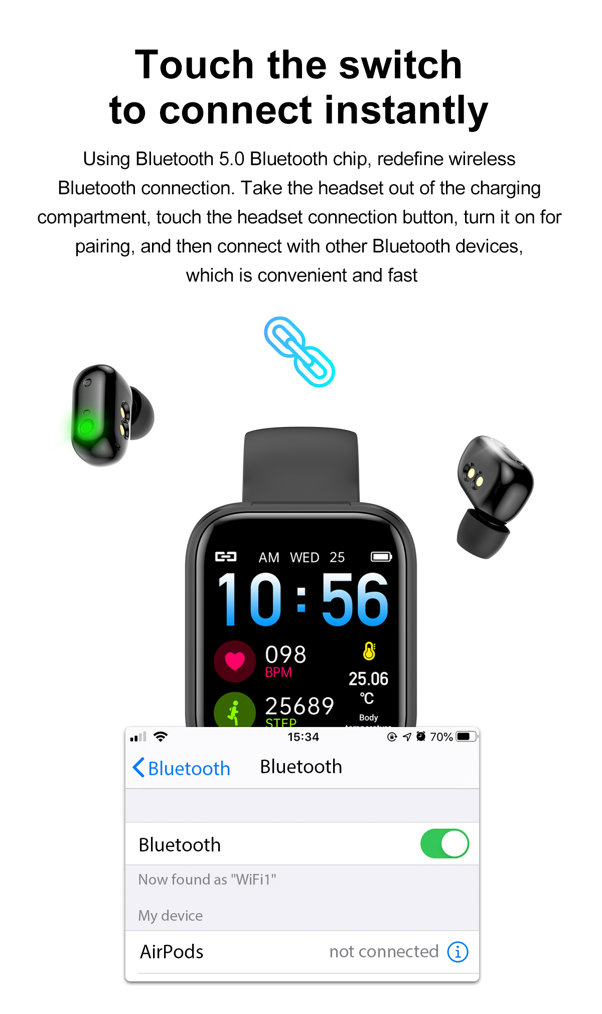 Earbuds 2 In 1 Waterproof Sports Smartwatch for Couples Blood Pressure Monitor