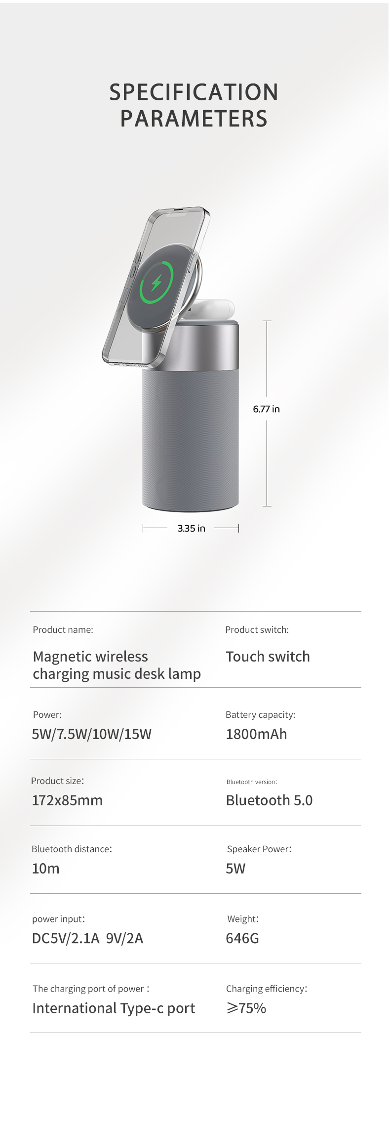 Short Circuit Protection 3 In 1 Multi-Function Magnetic 15W Wireless Charger With Speaker