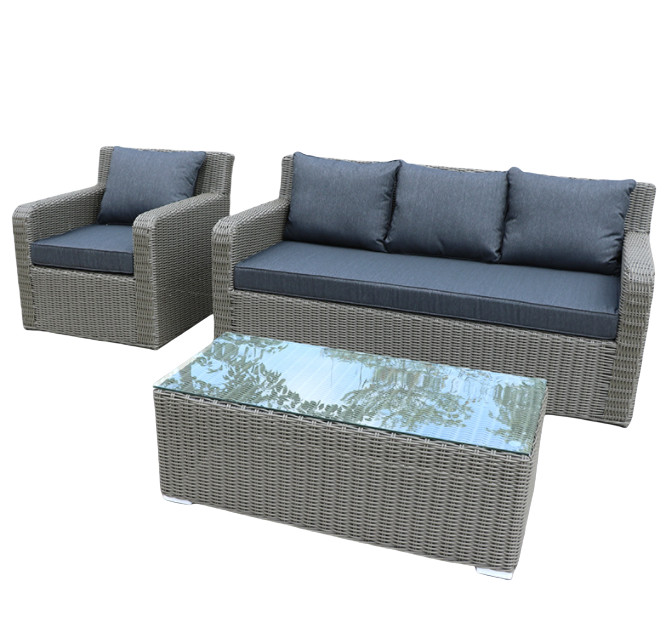 3 Seater Rattan Outdoor Sofa Terrace Furniture Garden Rope Leisure Black Wicker