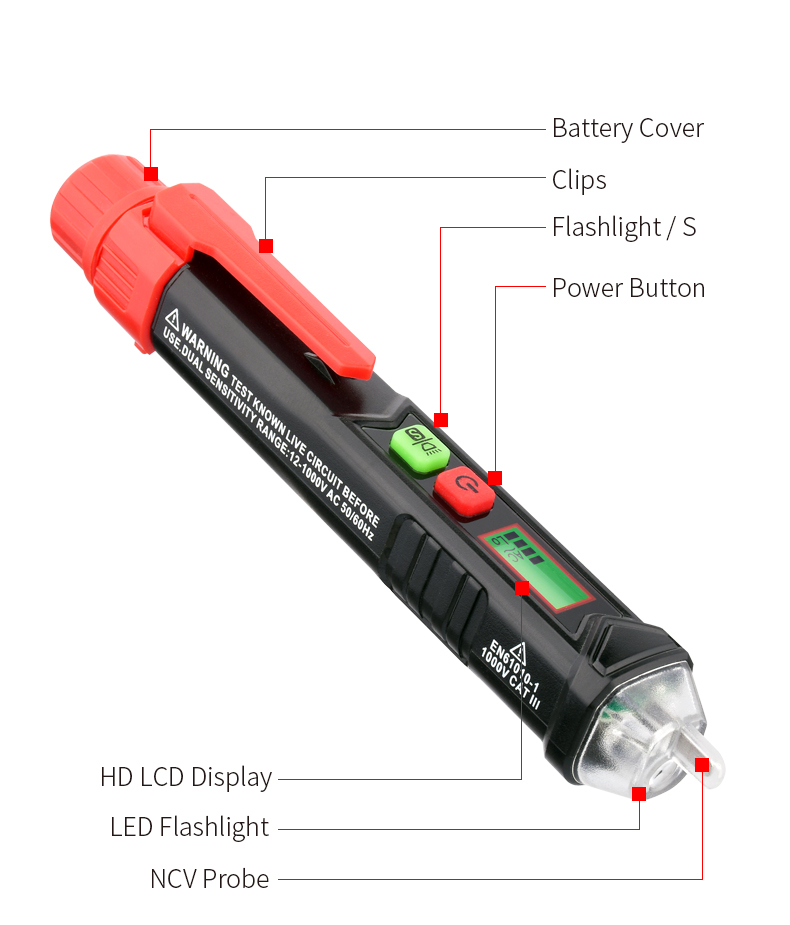 LCD Display 48 Volt Pen Type Voltage Tester , Digital Voltage Tester Pen