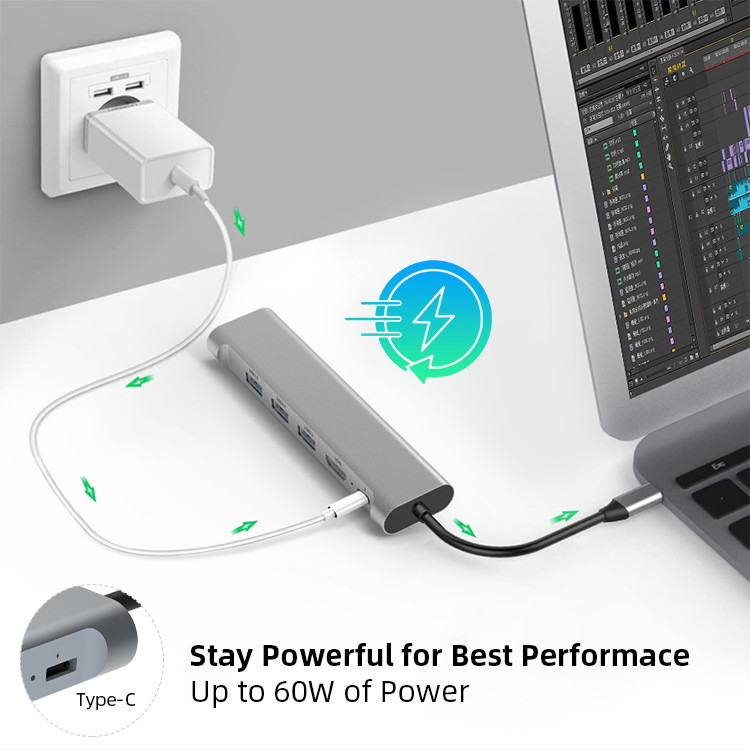 Usb3.0 Usb2.0 Rj45 Pd HDMI Usb C Docking Station Hub Otg Adapter Splitter OEM ODM