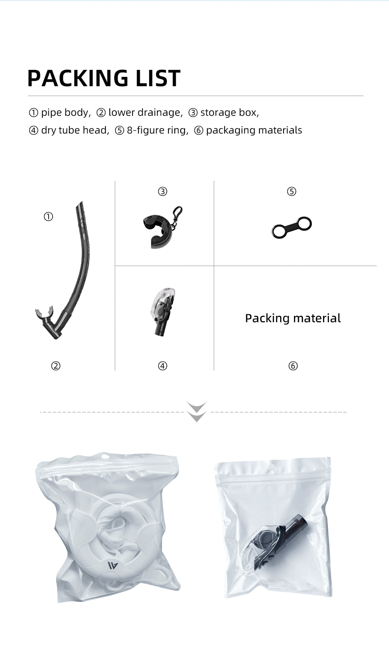 OEM Universal Dry Valve Snorkel Underwater Breathing Tube For Spearfishing