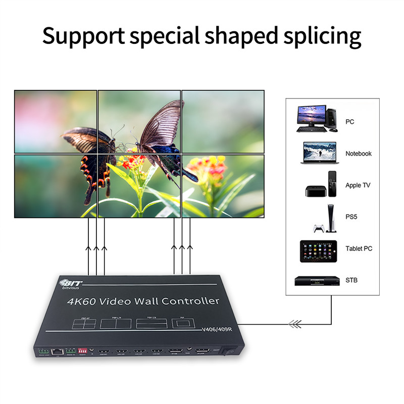 2x3 6x2 Video Wall Controller 4k 8k TV Rotating Splicing 1x9 3x3 HD Video Controller