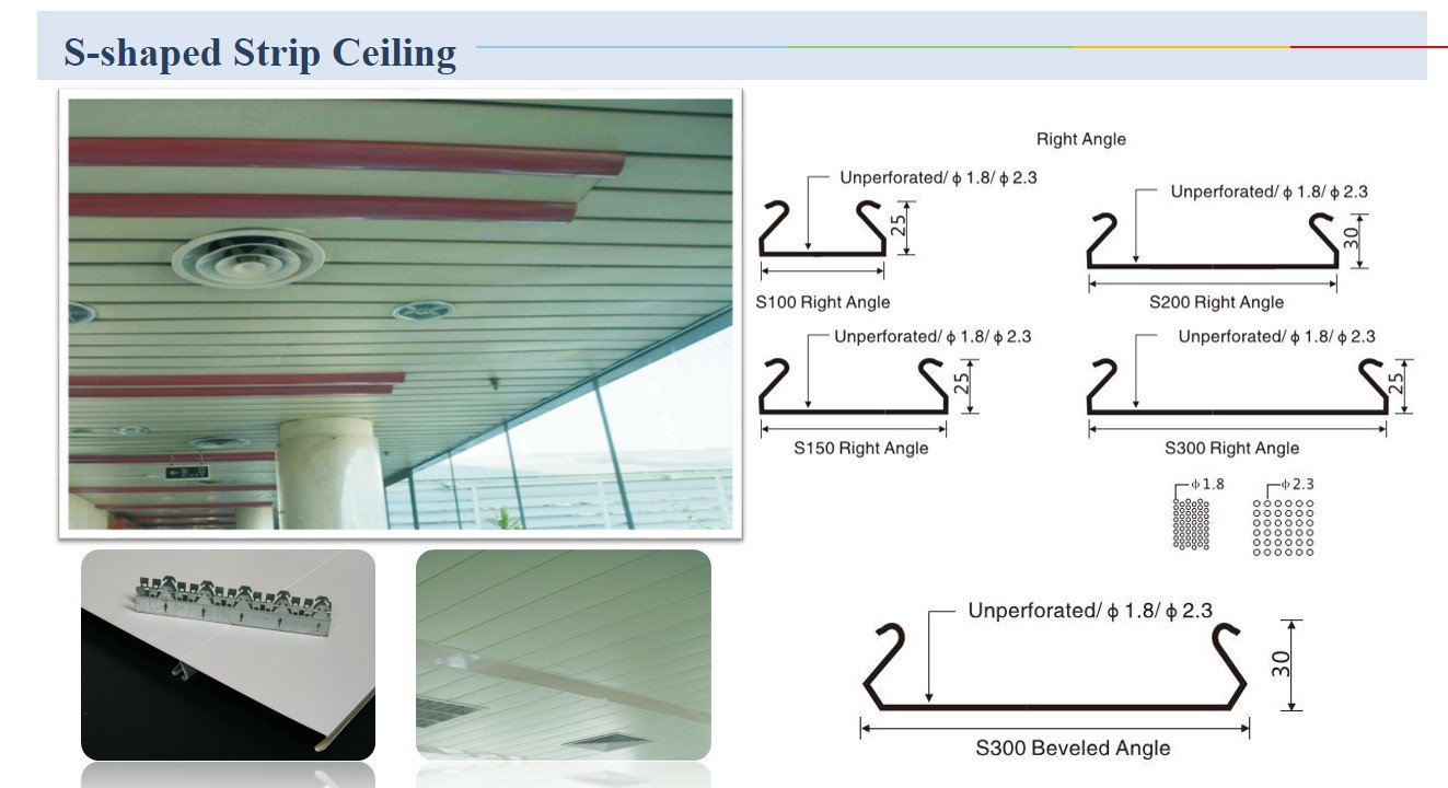 White Powder Coating C300 Suspended Aluminum Strip Ceiling Metal Aluminium Panel Cut Edge