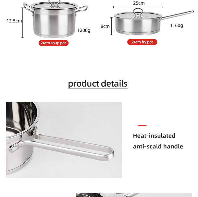 High Quality Kitchen Warethree-layer Double Bottom Stainless Steel Cookingware Set Cookware Set Cooking Pot And Pans Set