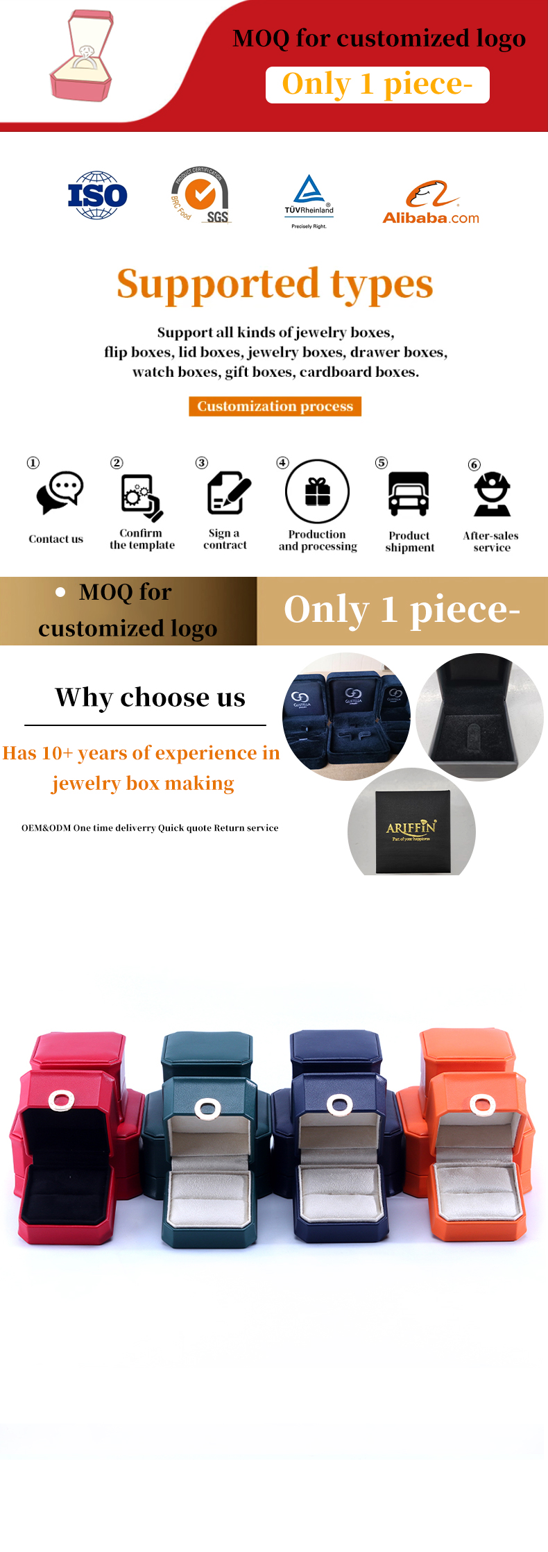 11*11*5.5cm Customized Color Ring Design PU Leather Jewelry Box for Necklace Bracelet