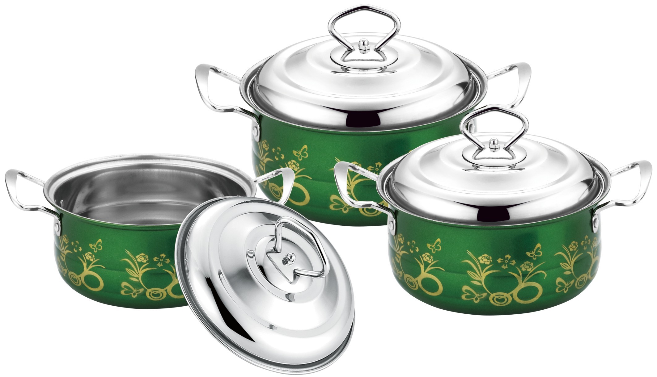 2020 hot sales 4pcs colorful cookware set & red ,blue 16cm -22cm color&flower cooking pot &stainless steel pot