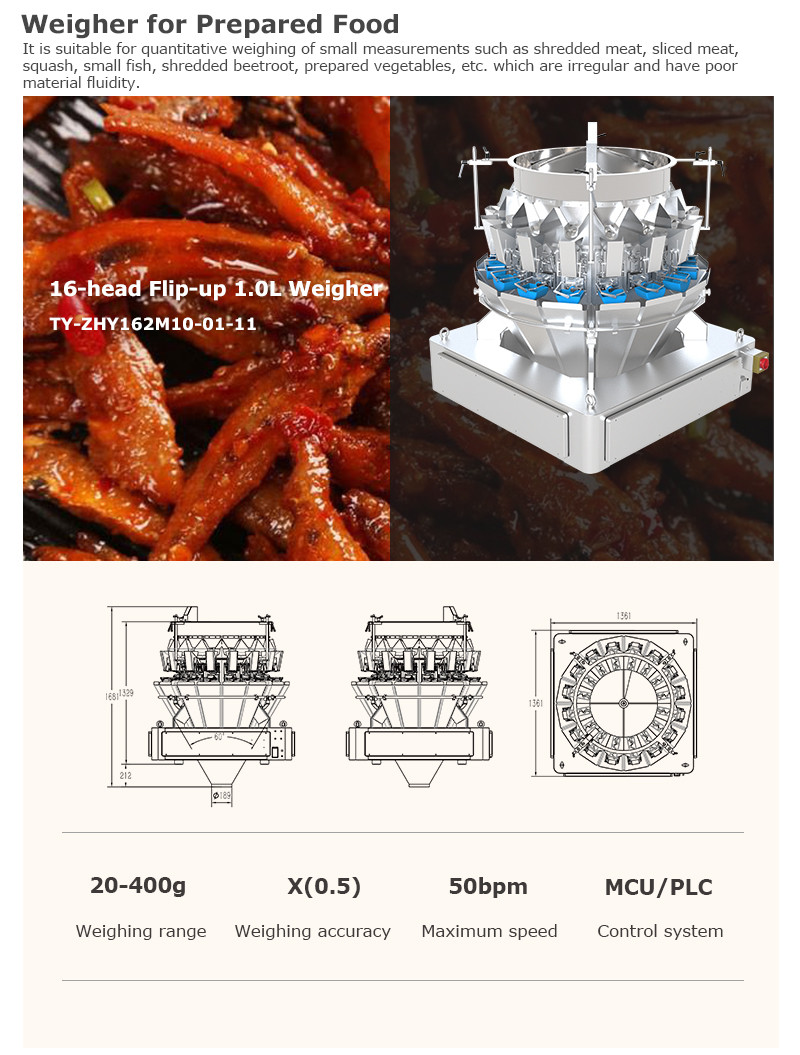 High Accuracy 14 Head Viscous Material Multihead Weigher Shredded Meat Sliced Meat Small Fish Packing Machine