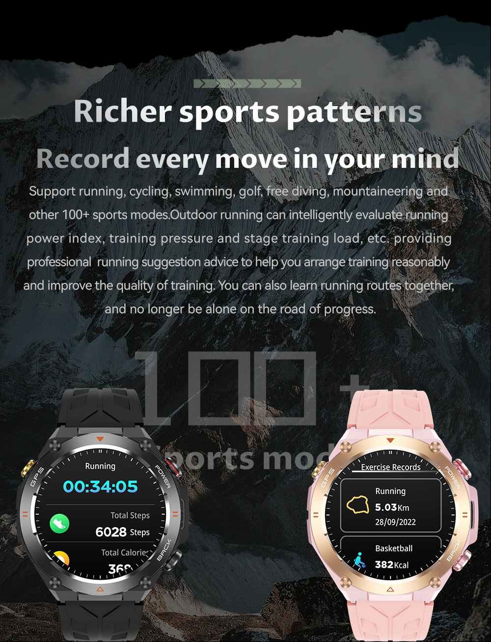 Men's KC82 Smart Watch Fitness Tracker Watch Waterproof 1ATM With Altitude Air Pressure