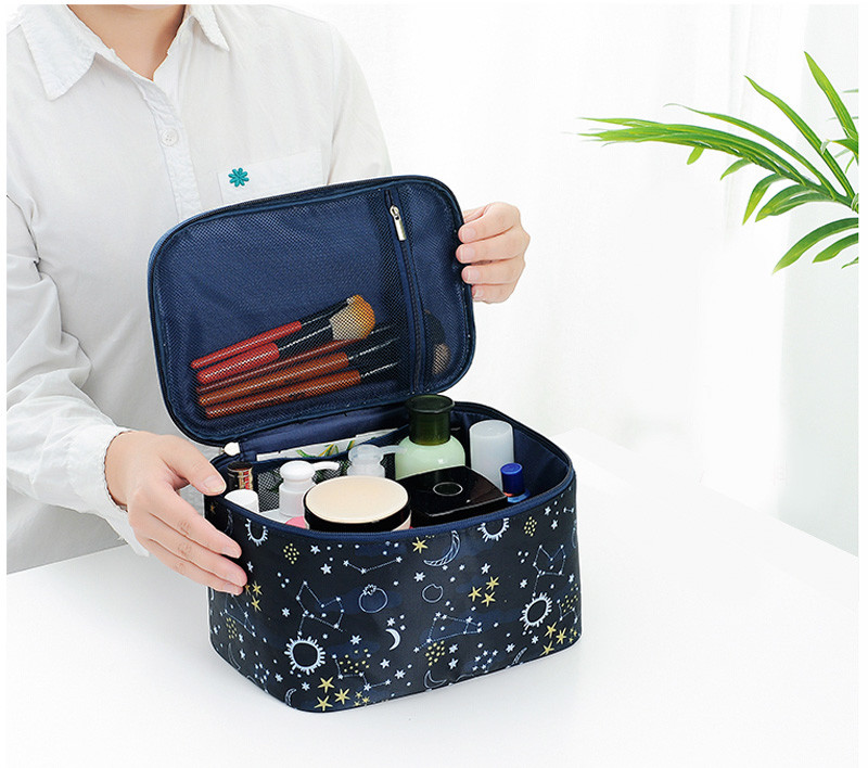 Large Capacity Printed Nylon Cosmetic Makeup Organizer Bag With Handle