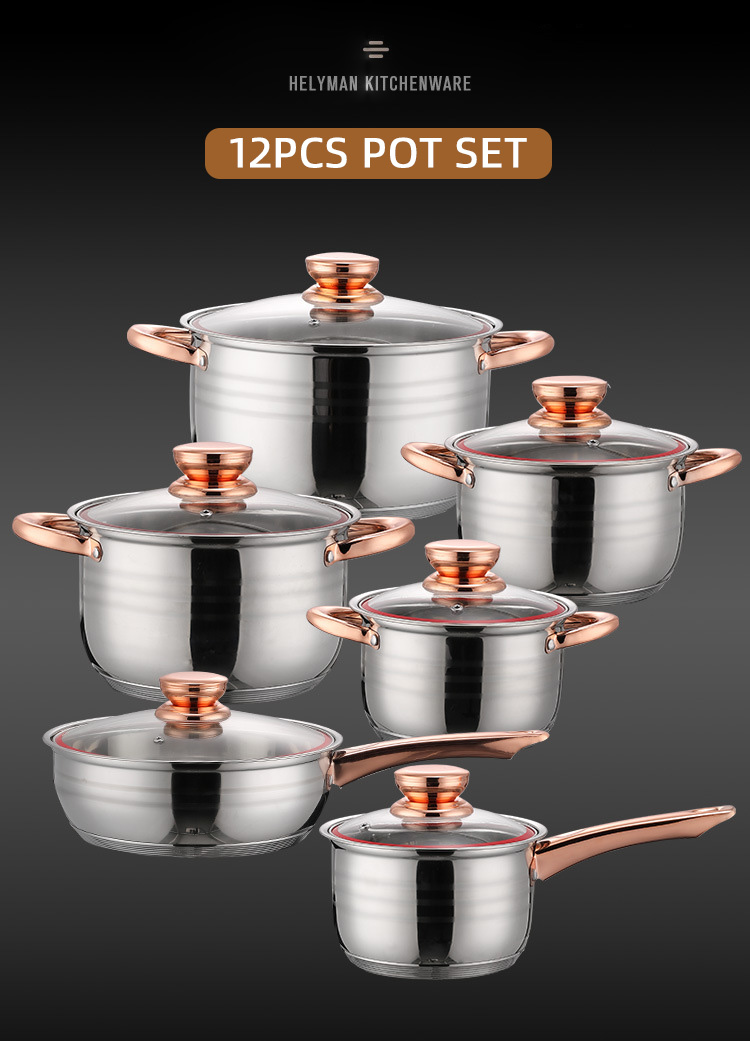 New Product 12 PCS 201 Stainless Steel Pan And Pot Nonstick Cookware Sets With Stainless Steel Handle