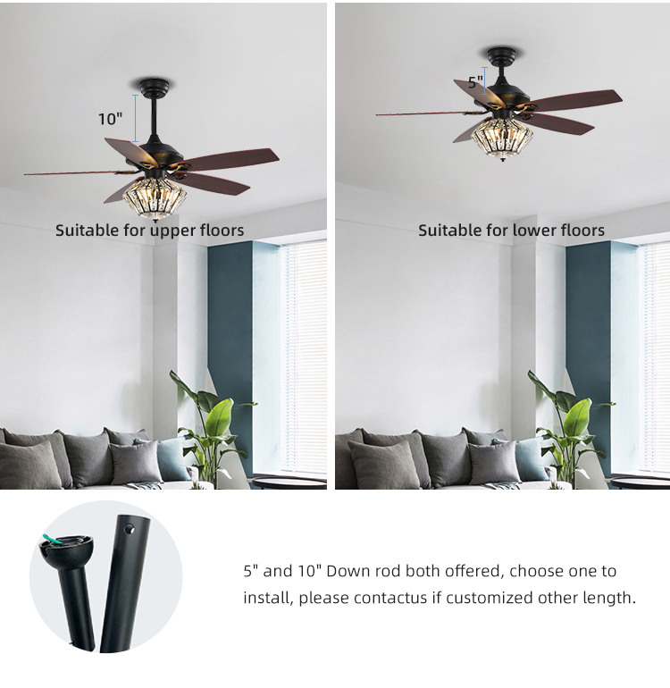 Industrial 65W Low Profile Metal Blade Ceiling Fan with light 120V AC DC Motor