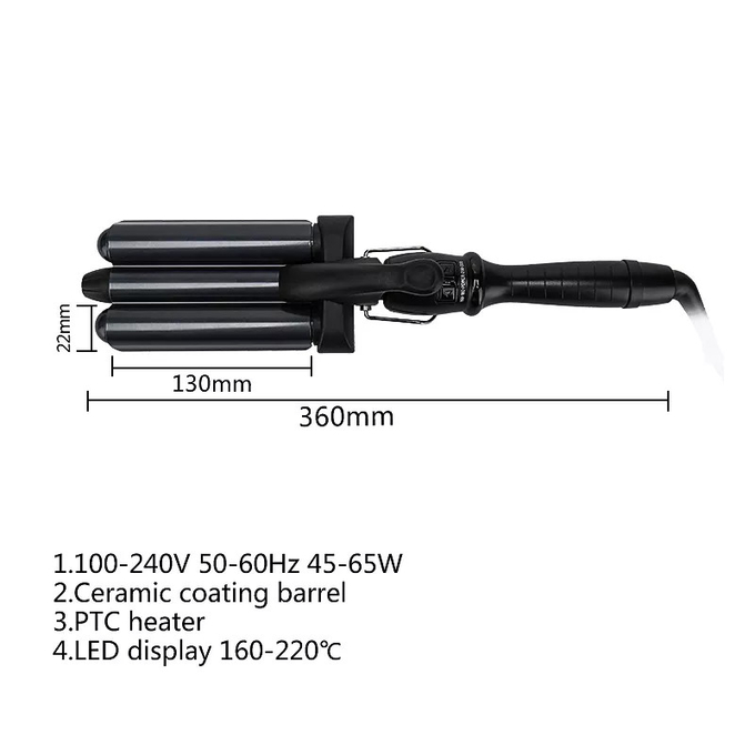 3 Barrel Temperature Adjustable Electric Hair Curler Hair Waver Curling Iron Ceramic Tourmaline