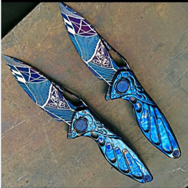 CNC Machining Hunting Knife Designs Blue Damascus Knife