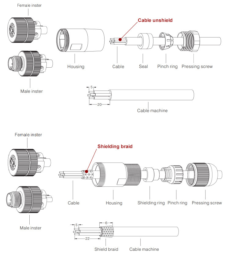 IP67 IP68 Waterproof Plastic Connector M12 3 4 Core A B D Coded Female Male Plug