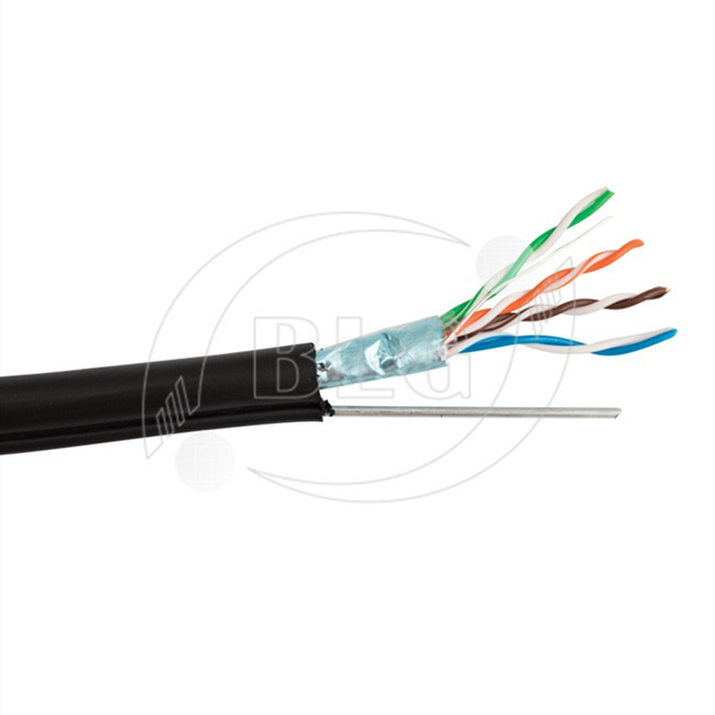 Outdoor Wiring Cat5e Lan Cable 0.51mm OFC Ethernet FTP Foil Shielded With Steel Messenger
