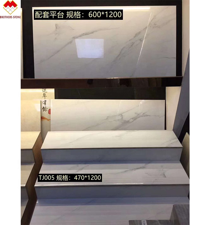 Modern Design Glazed Polished Porcelain Stair Tiles Prices Stone Imitation Texture