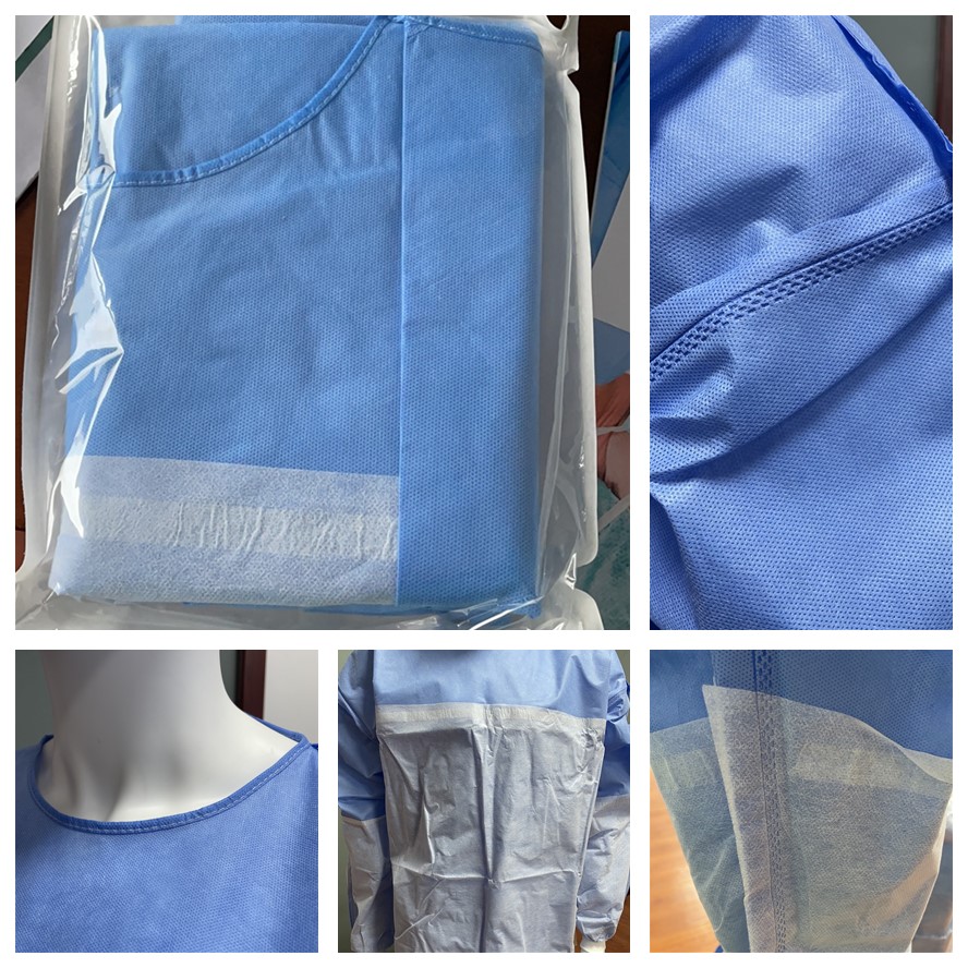 Sterile SMS Disposable hospital Isolation Gown Surgical Gown With Rib Cuff AAMI Level 3