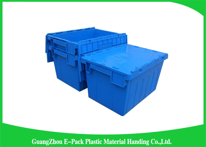 Light Weight Plastic Attached Lid Containers Moving Storage Nestable And Stackable