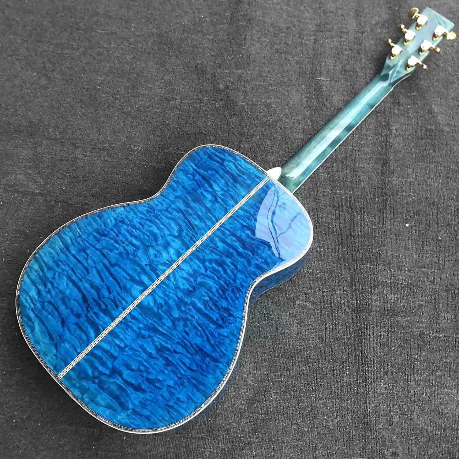 Custom OM Body Acoustic Electric Guitar Real Abalone Inlays Ebony Fingerboard Burst Maple Water Wave 301 Electronic
